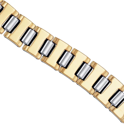 Tungsten Yellow Tone Mens Polished Link Bracelet 16mm Size 8.5 Inches