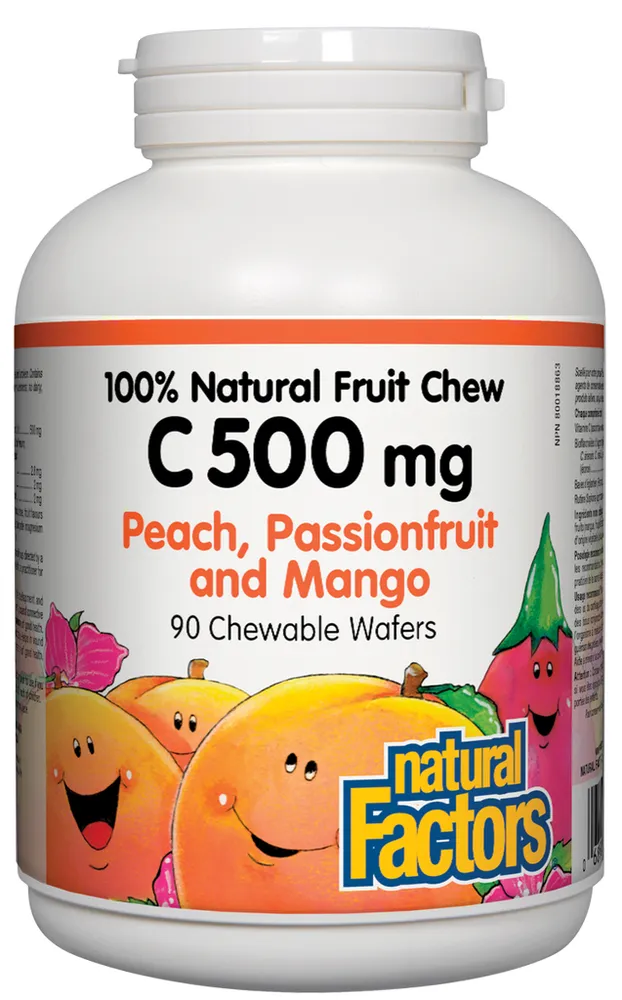 C 500 mg 100% Natural Fruit Chew, Peach, Passionfruit and Mango