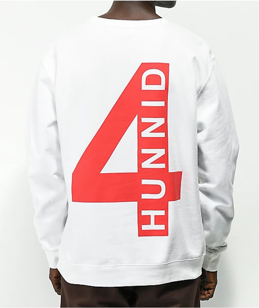 4Hunnid Logo White Crewneck Sweatshirt 