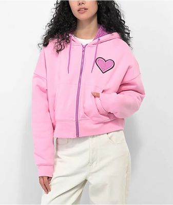 A-Lab Aurora Pink Sherpa Crop Hoodie