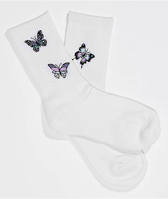 A-Lab Butterfly White Crew Socks