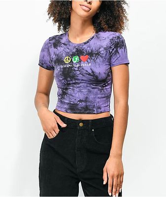 A-Lab Serina Peace Purple Tie Dye Crop T-Shirt
