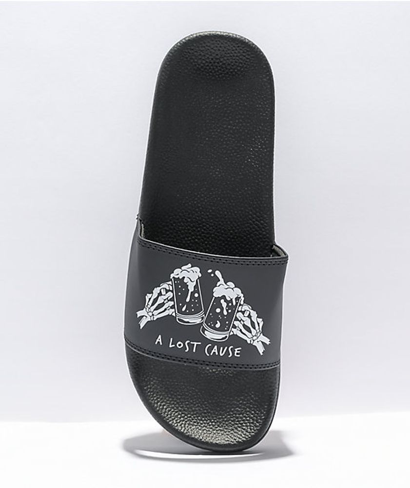 A Lost Cause Cheers Black Slide Sandals