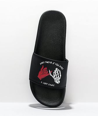 A Lost Cause Pinky Swear Black Slide Sandals