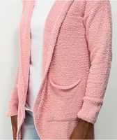 Almost Famous Teddy Yarn Pink Cardigan Hoodie