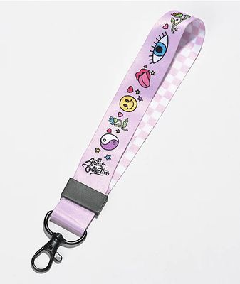 Artist Collective Doodle Icons Pink Wrist Lanyard