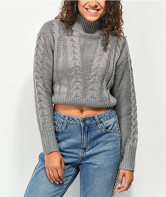 Belldini Mock Neck Grey Crop Sweater