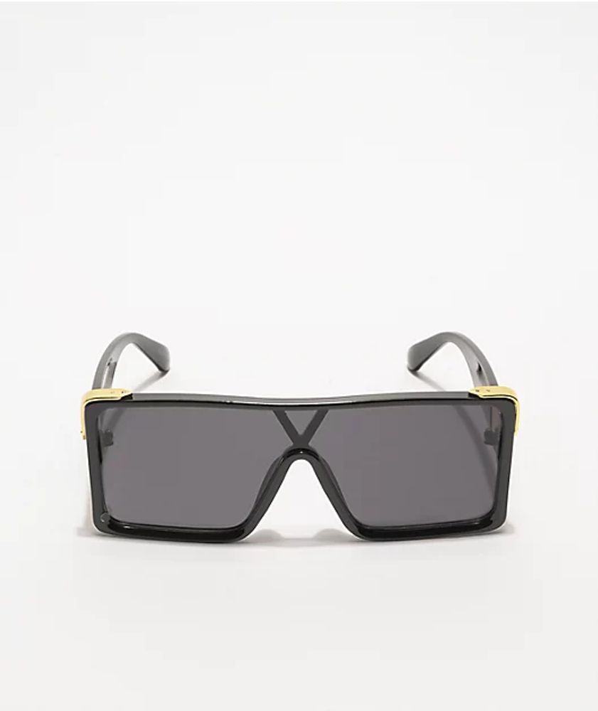 Black & Gold Oversized Shield Sunglasses