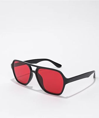 Black & Red Aviator Sunglasses