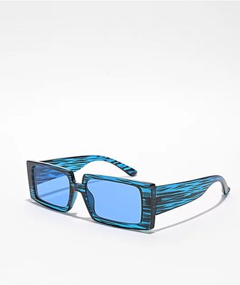 Blue & Black Striped Chunky Rectangle Sunglasses
