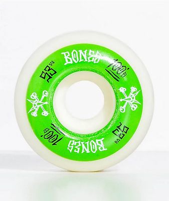 Bones 100 Ringers 53mm Green & White Skateboard Wheels