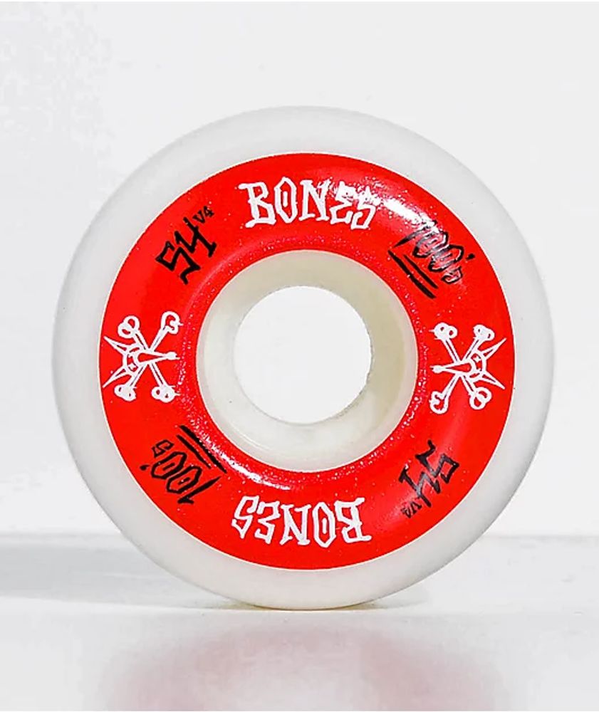 Bones 100 Ringers 54mm Red & White Skateboard Wheels