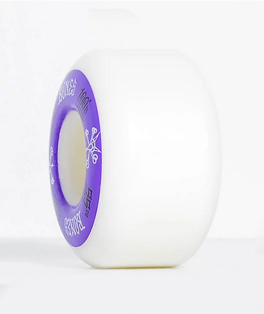 Bones 100 Ringers 55mm Pure White & Purple Skateboard Wheels