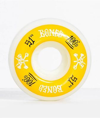Bones Ringers 51mm 100a Yellow & White Skateboard Wheels