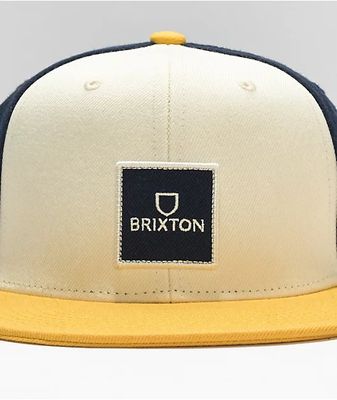 Brixton Alpha Square White, Navy & Yellow Snapback Hat