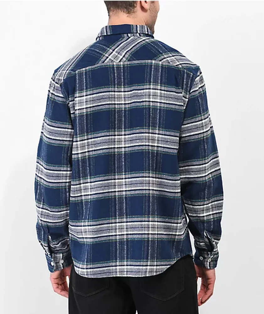 Brixton Navy Bowery Heavyweight Long Sleeve Flannel Shirt