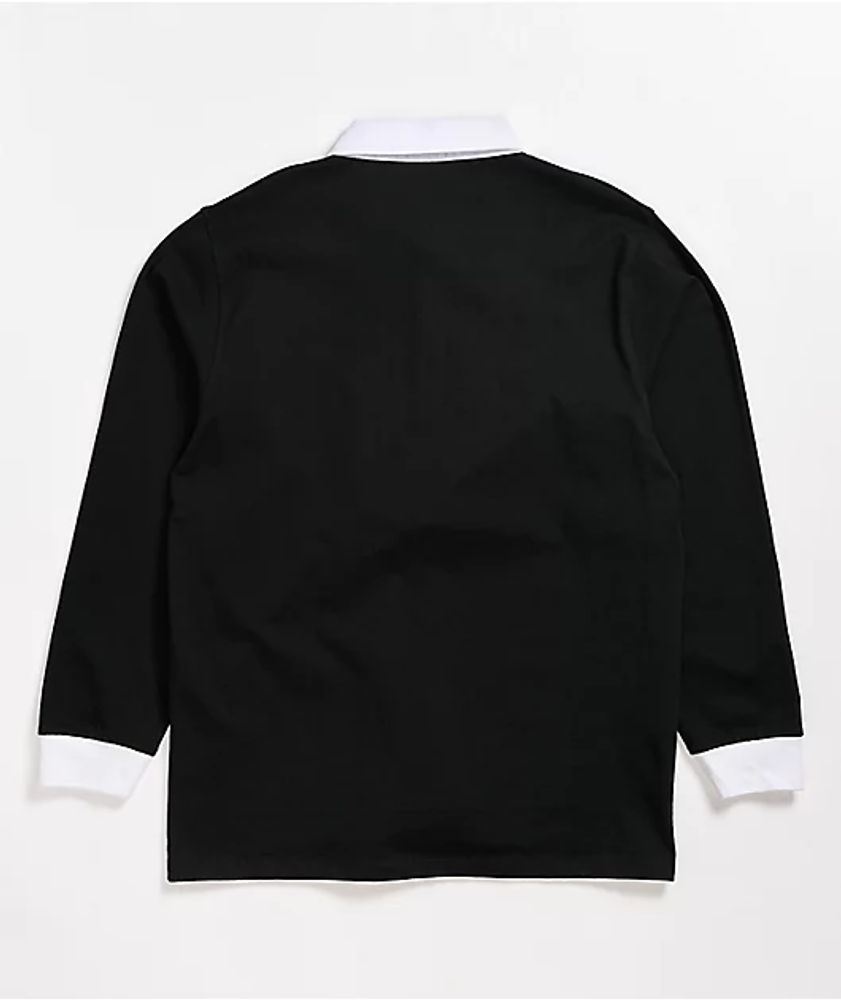 Broken Promises Airbrush Oversized Black Long Sleeve Polo Shirt
