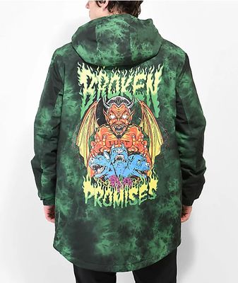 Broken Promises Dark Rider Men's Green & Black Tie Dye Snowboard Jacket