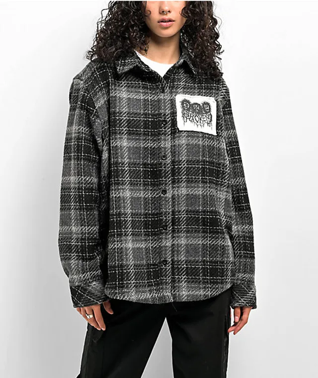 Broken Promises Fangs Green Plaid Hooded Flannel Shirt