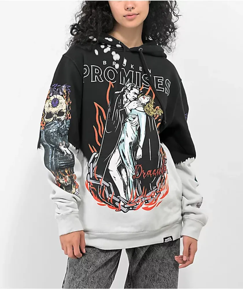 Oversized Bleach Tie Dye Skull Graphic Hoodie