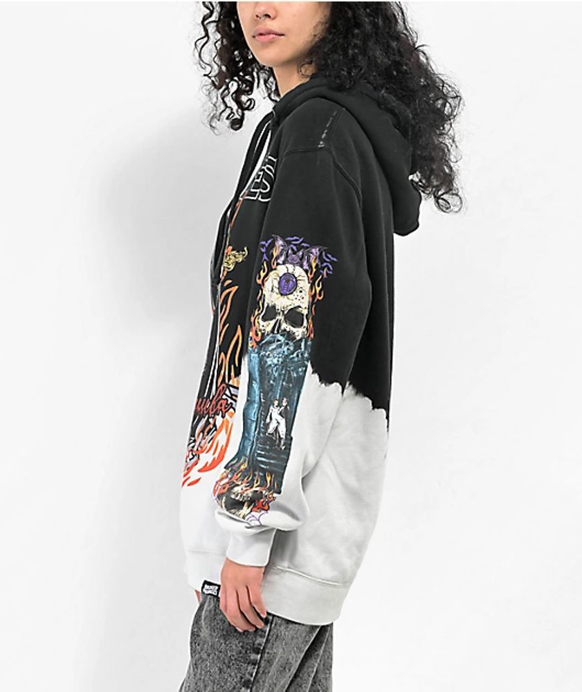 oversized bleach tie dye skull graphic hoodie