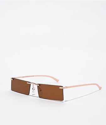 Brown Slim Rectangle Sunglasses
