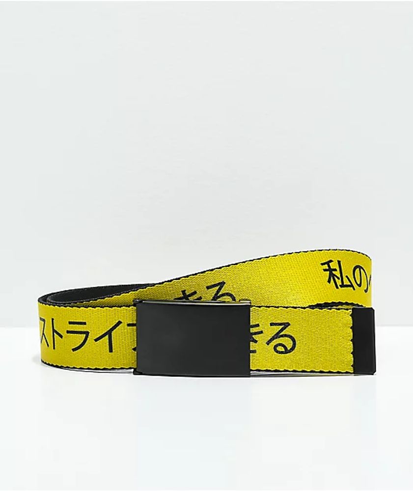 Buckle Down Kanji Yellow & Black Web Belt
