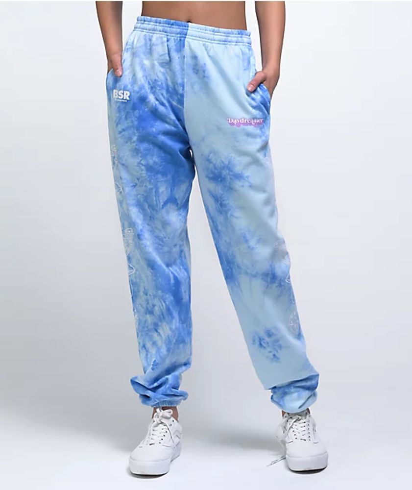 blue and white tie dye sweatpants