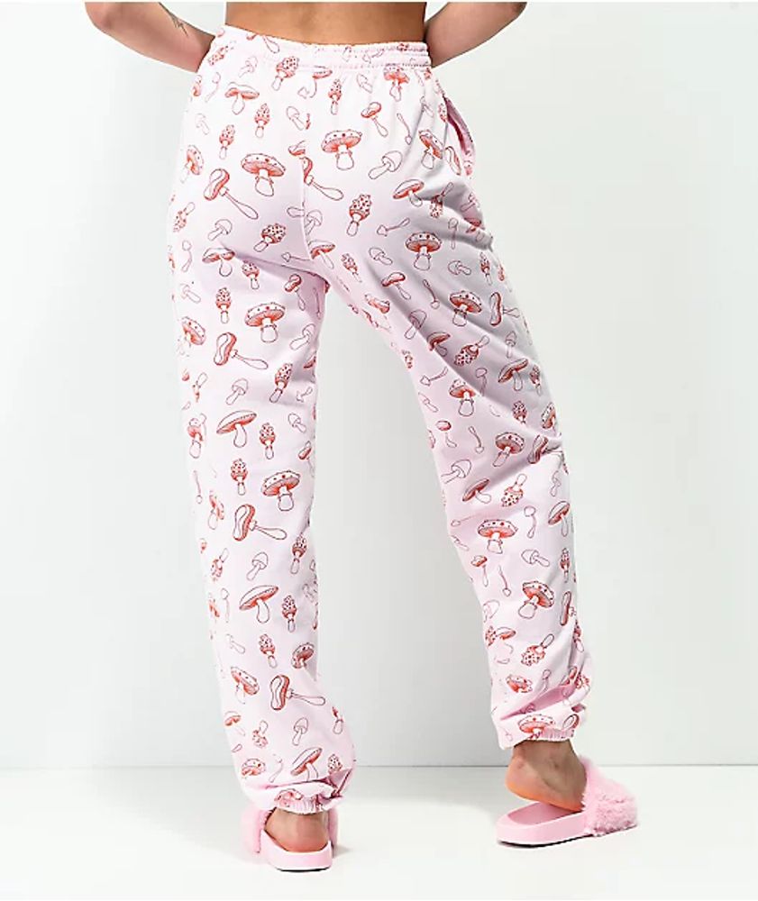 By Samii Ryan Shrooms All Over Print Pink Sweatpants