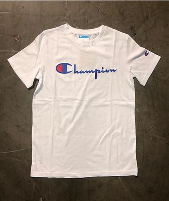 Champion Boys Blue Script White T-Shirt