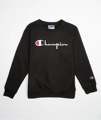 Champion Boys Heritage Script Black Crew Neck Sweatshirt
