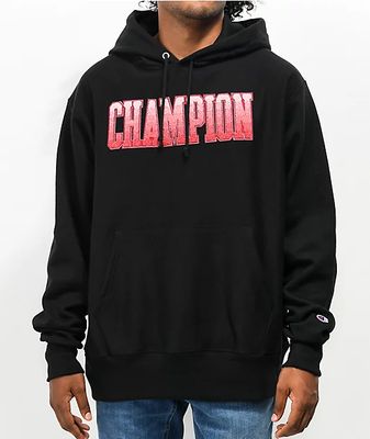 Champion Chenille Ombre Logo Reverse Weave Black Hoodie