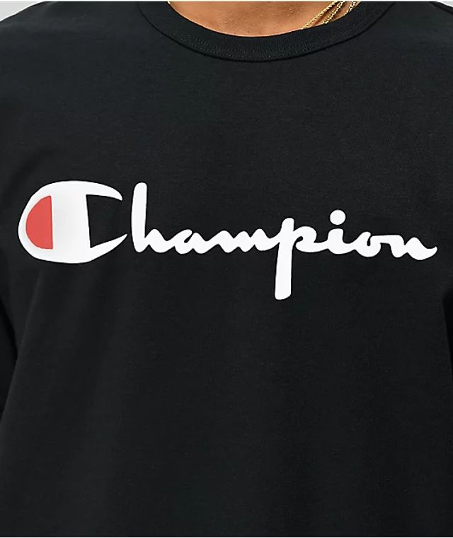 Spiller skak Mount Vesuv frø Champion Heritage Script Black T-Shirt | Montebello Town Center