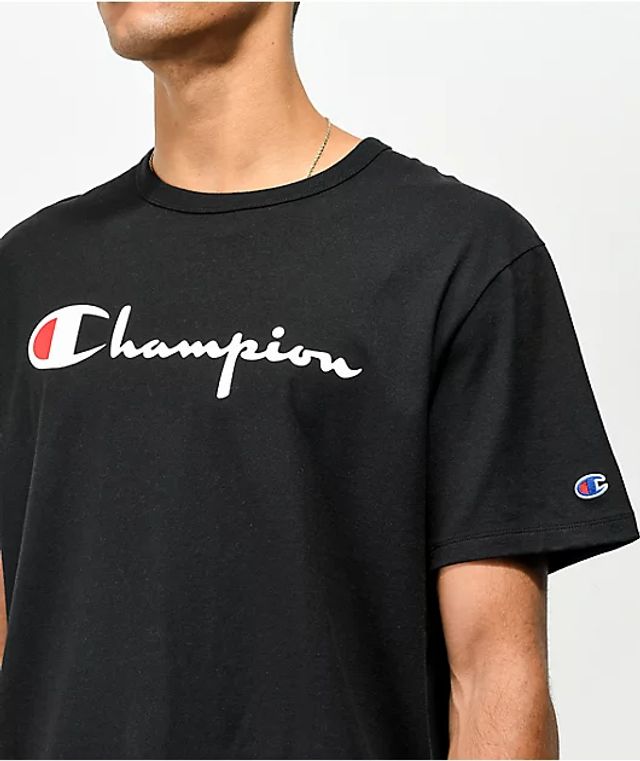 Spiller skak Mount Vesuv frø Champion Heritage Script Black T-Shirt | Montebello Town Center