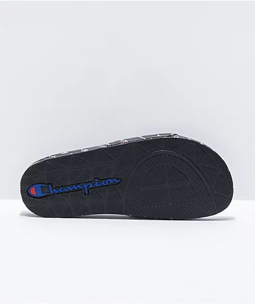 Champion IPO Repeat Text Black Slide Sandals