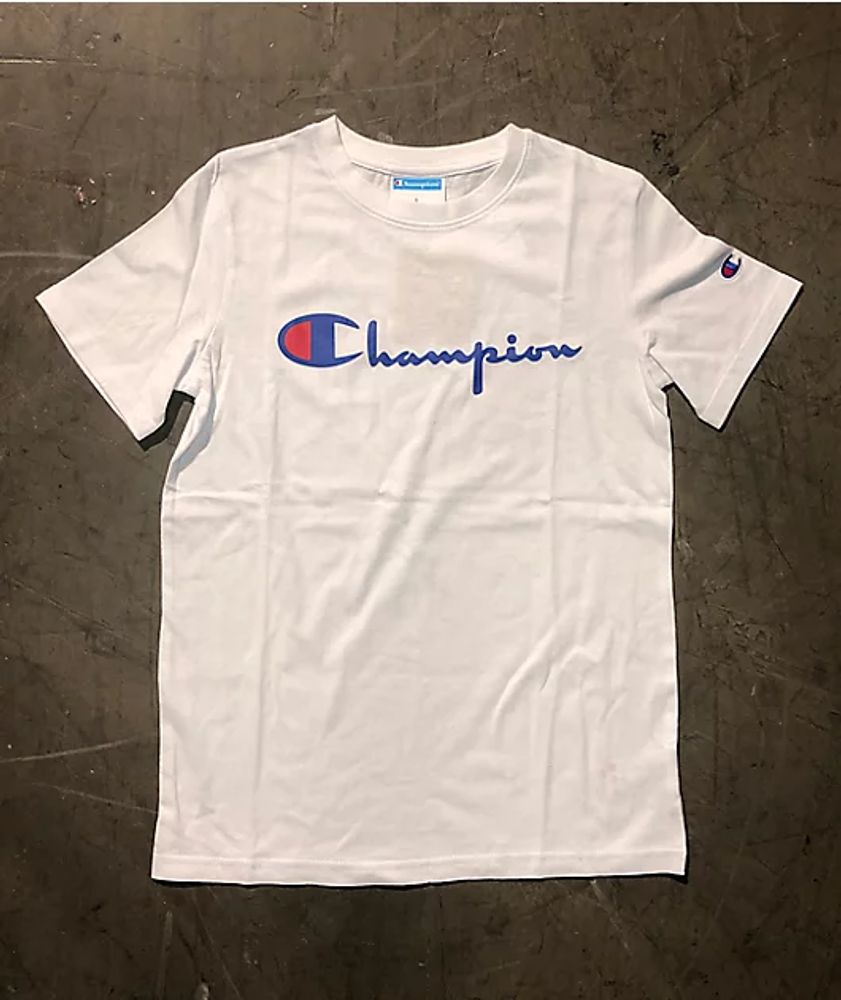 spion grave fløde Champion Kids Blue Script White T-Shirt | Bayshore Shopping Centre