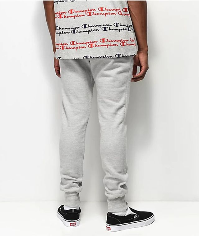 champion reverse weave small logo oxford grey sweatpants