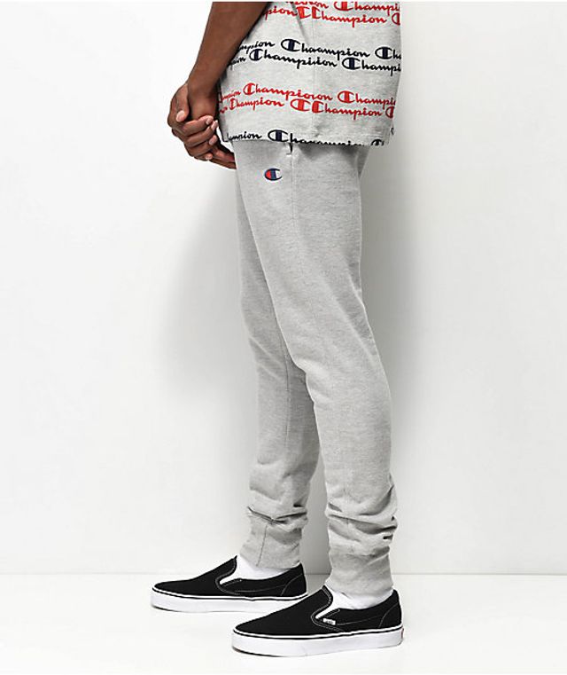 champion reverse weave small logo oxford grey sweatpants