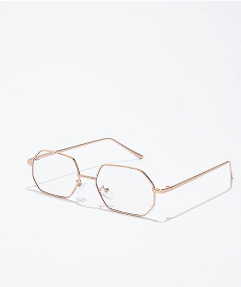 Clear & Gold Hexagonal Sunglasses