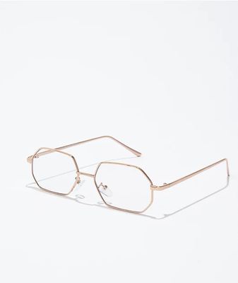 Clear & Gold Hexagonal Sunglasses