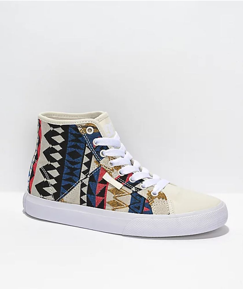 DC Manual Hi TX SE Geometric White Skate Shoes