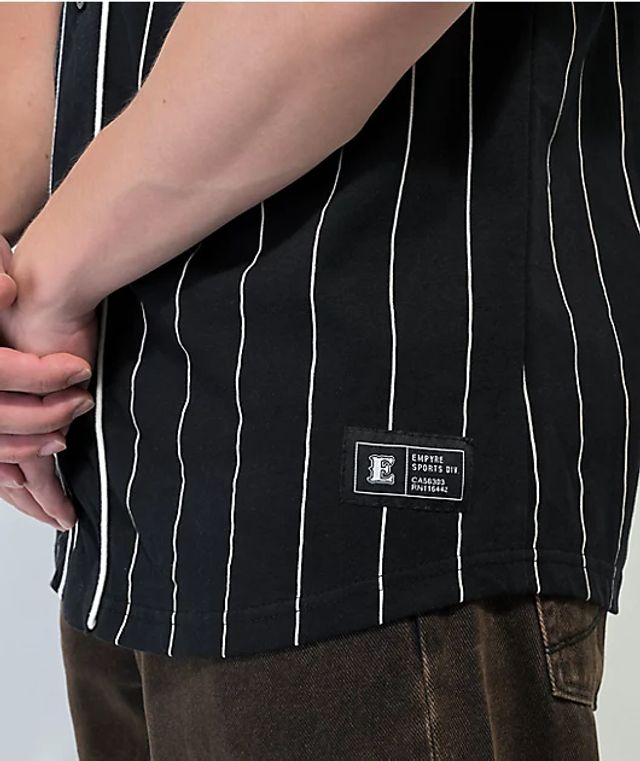 Supreme Vertical Logo Baseball Jersey White/Black Pinstripe M