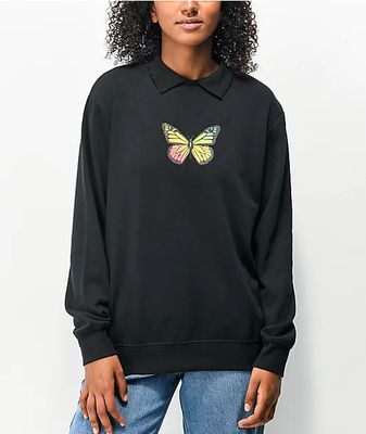 Petals by Petals and Peacocks Butterfly Checkered Orange Crop Crewneck  Sweatshirt