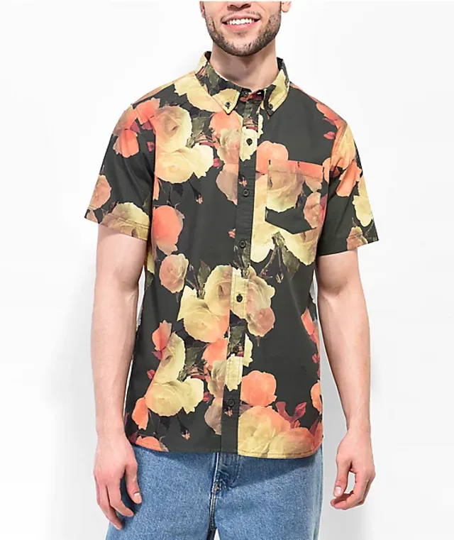 Empyre Tate Floral Black Short Sleeve Button Up Shirt