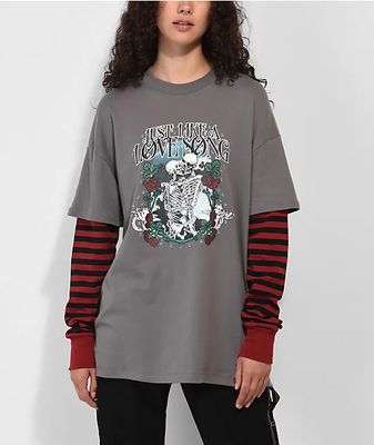 Empyre Roxie Love Song Grey & Red Layered Long Sleeve T-Shirt