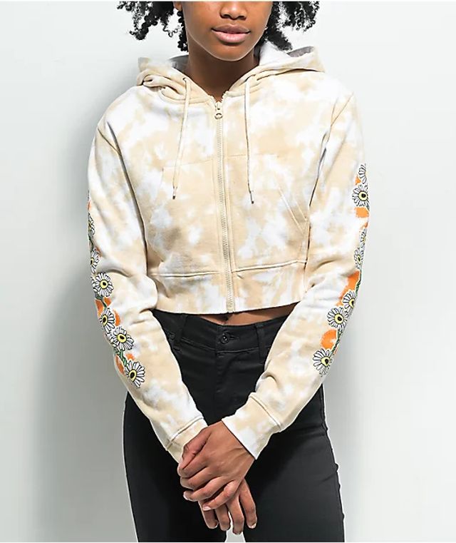 Empyre Rudy Grow Peace Tan Tie Dye Crop Zip Hoodie | Vancouver Mall