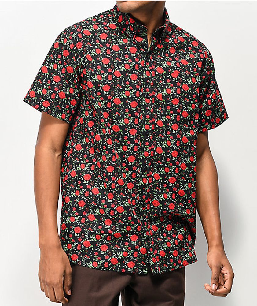 Empyre Tate Floral Black Short Sleeve Button Up Shirt