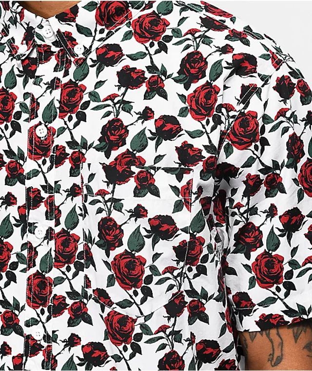 Empyre Tate Roses Black & Red Short Sleeve Button Up Shirt