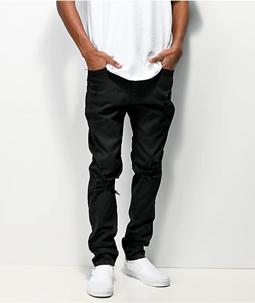 Empyre Verge Destroyed Black Tapered Skinny Jeans