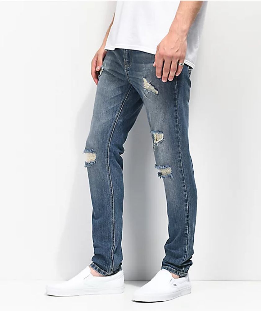 Empyre Verge Lap Blue Distressed Tapered Skinny Jeans